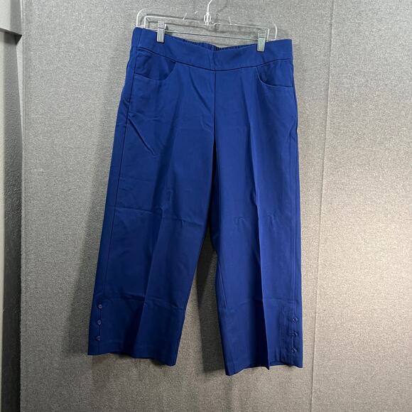 Isaac Mizrahi Live! Stretch Crop Wide Leg with Butto Royal Navy, Petite 14 - Picture 1 of 10